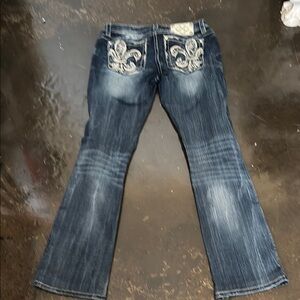 Miss Me Dark Blue Flare Jeans with White Embroidery